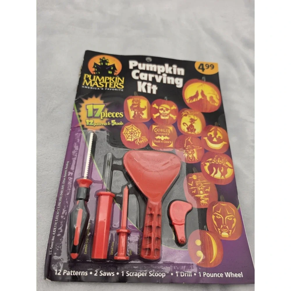 Nos Vtg Pumpkin Masters 17 Piece Carving Kit With Pattern Book Halloween 2008